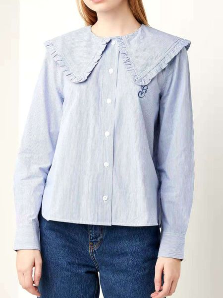 women blue stripes blouse large peter pan collar emborideried single-breasted shirt and 2021 new spring summer dc0r, Black
women blue stripes blouse large peter pan collar emborideried single-breasted shirt and 2021 new spring summer dc0r, Black