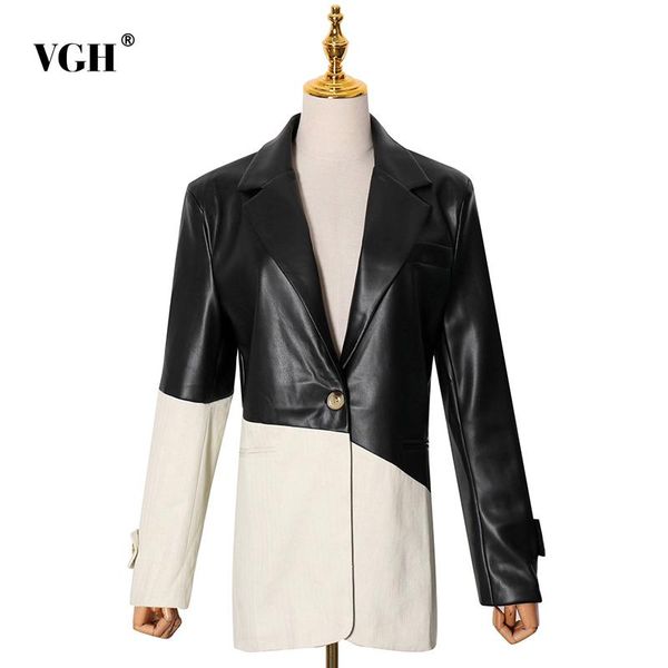 vgh casual patchwork hit color blazer for women notched long sleeve pu leather blazer s female fashion new clothing 2021 fall, White;black
vgh casual patchwork hit color blazer for women notched long sleeve pu leather blazer s female fashion new clothing 2021 fall, White;black