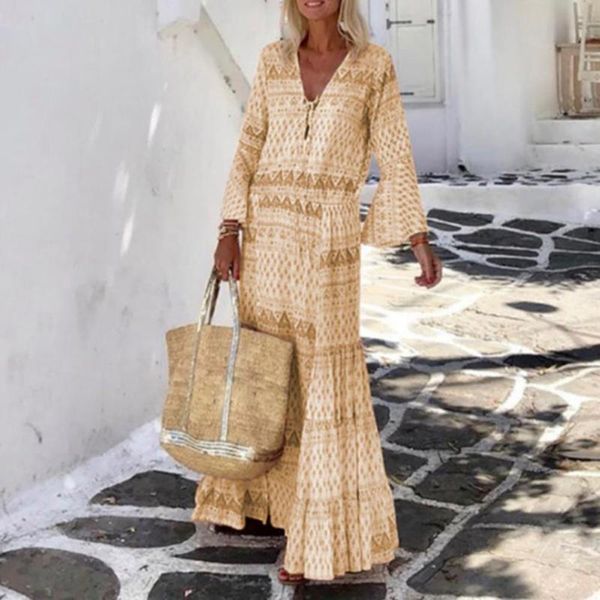 women's swimwear ladies loose dress bohemian geometric print v neck flare sleeve for beach, White;black
women's swimwear ladies loose dress bohemian geometric print v neck flare sleeve for beach, White;black