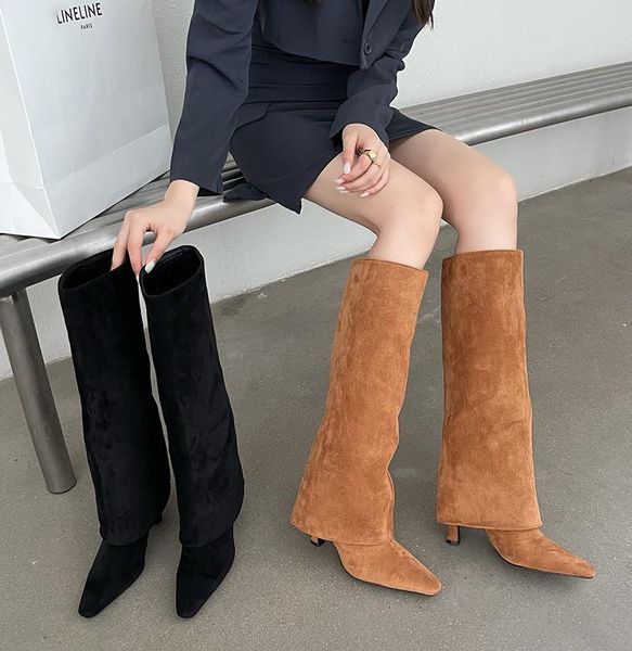 boots 2021 winter women suede knee high designer fashion heels brand design runway long pointed toe, Black
boots 2021 winter women suede knee high designer fashion heels brand design runway long pointed toe, Black