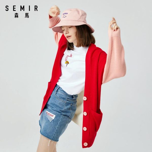 women's knits & tees semir mid-length v neck cardigan women autumn and winter contrast color stitching drop shoulder loose wool sweater, White
women's knits & tees semir mid-length v neck cardigan women autumn and winter contrast color stitching drop shoulder loose wool sweater, White