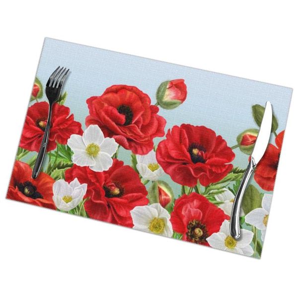 mats & pads 6 pcs placemat floral border red poppies flowers and white anemones fabric table tableware kitchen tool
mats & pads 6 pcs placemat floral border red poppies flowers and white anemones fabric table tableware kitchen tool