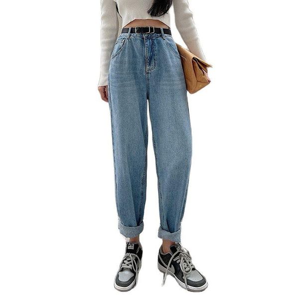 women's jeans retro white high waist women 2021 loose and thin casual denim harem pants with belt clothing, Blue
women's jeans retro white high waist women 2021 loose and thin casual denim harem pants with belt clothing, Blue