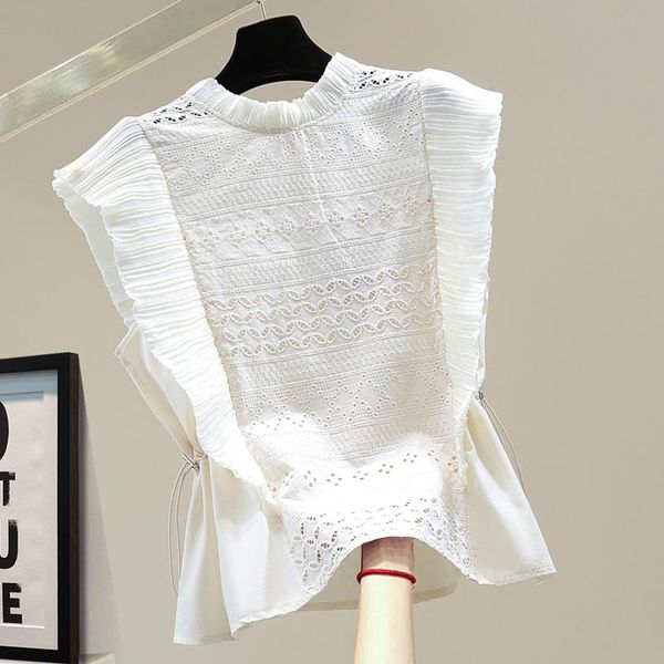 women's blouses & shirts hollow out sleeveless blouse 2021 summer chiffon pleated stitching drawstring waist shirt female casual woman, White
women's blouses & shirts hollow out sleeveless blouse 2021 summer chiffon pleated stitching drawstring waist shirt female casual woman, White