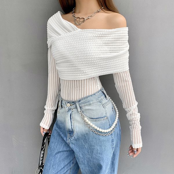 black mesh sheer off shoulder long sleeve bodysuit jumpsuit women elegance see through body shirts c83-cc21, Black;white
black mesh sheer off shoulder long sleeve bodysuit jumpsuit women elegance see through body shirts c83-cc21, Black;white