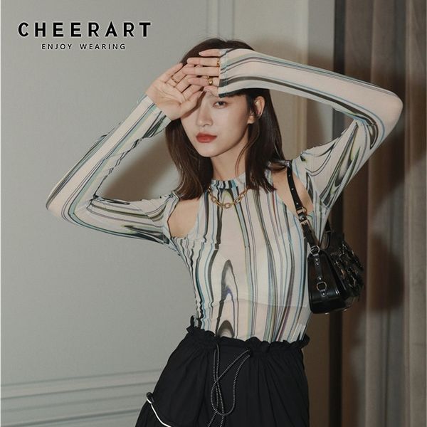 cheerart dazzling long sleeve women t shirt hollow out tshirt designer transparent see through ladies fashion fall 210306, White
cheerart dazzling long sleeve women t shirt hollow out tshirt designer transparent see through ladies fashion fall 210306, White