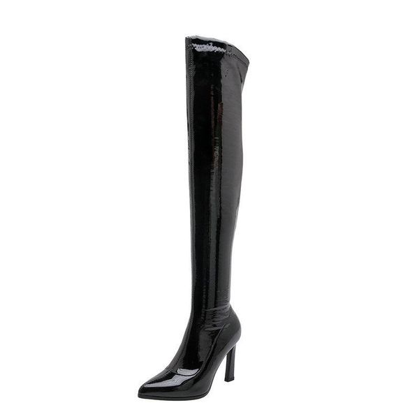 dress shoes patent leather knee-high boots with pointy toe high heel thin side zipper thigh skinny, Black
dress shoes patent leather knee-high boots with pointy toe high heel thin side zipper thigh skinny, Black