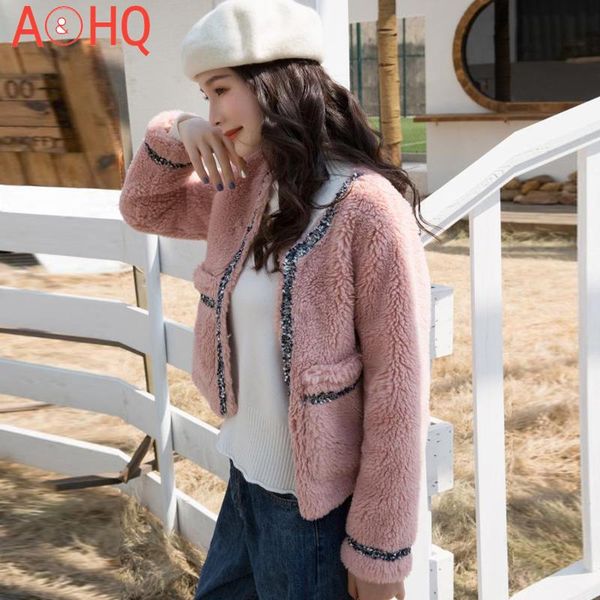 women's fur & faux imitation lamb coat short paragraph autumn/winter fake small fragrant ladies one-piece casual jacket, Black