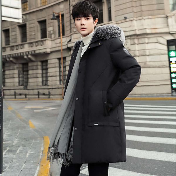 2021 winter new men's mid long hooded down jacket, Black 
2021 winter new men's mid long hooded down jacket, Black