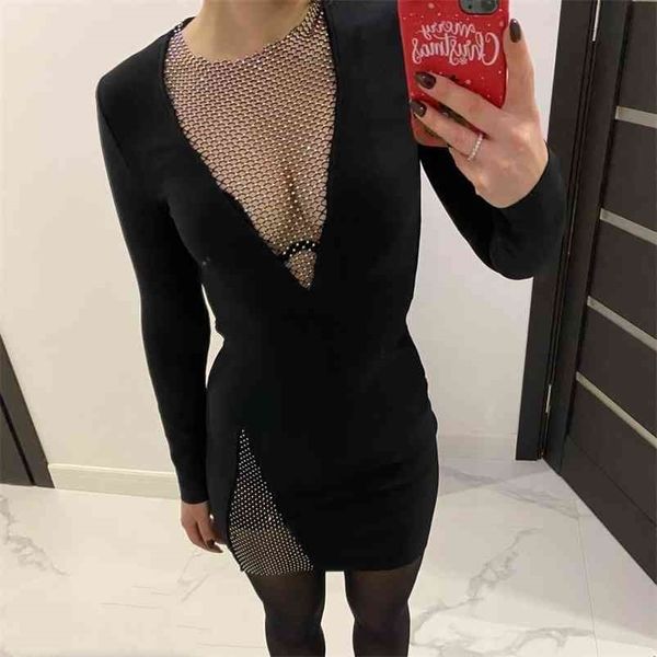 women winter long sleeve o neck mesh diamonds black mini bodycon bandage dress elegant evening party vestidos 210623, Black;gray
women winter long sleeve o neck mesh diamonds black mini bodycon bandage dress elegant evening party vestidos 210623, Black;gray