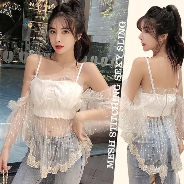 women's t-shirt women summer vintage lace embroidery super fairy net yarn puff sleeve sling aesthetic elegant slim t-shirts, White
women's t-shirt women summer vintage lace embroidery super fairy net yarn puff sleeve sling aesthetic elegant slim t-shirts, White