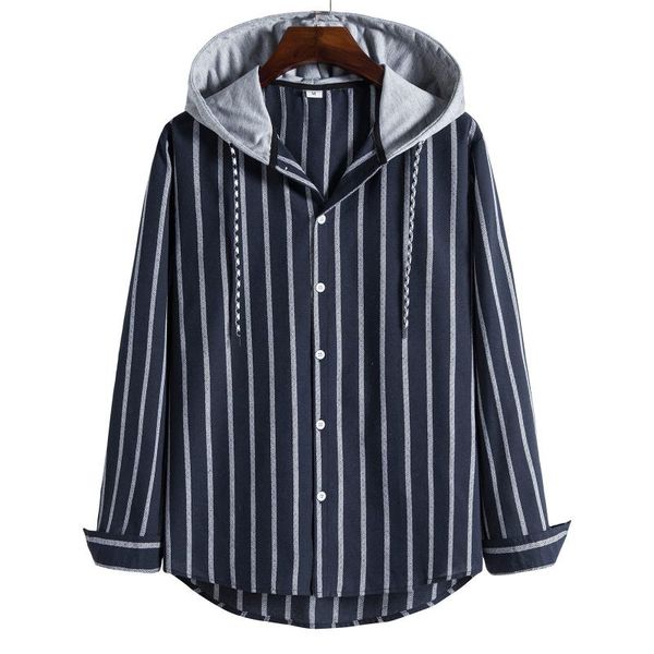 men's casual shirts 2021 hooded cotton and linen striped shirt long sleeve single breasted fashion trend chemisehomme, White;black
men's casual shirts 2021 hooded cotton and linen striped shirt long sleeve single breasted fashion trend chemisehomme, White;black