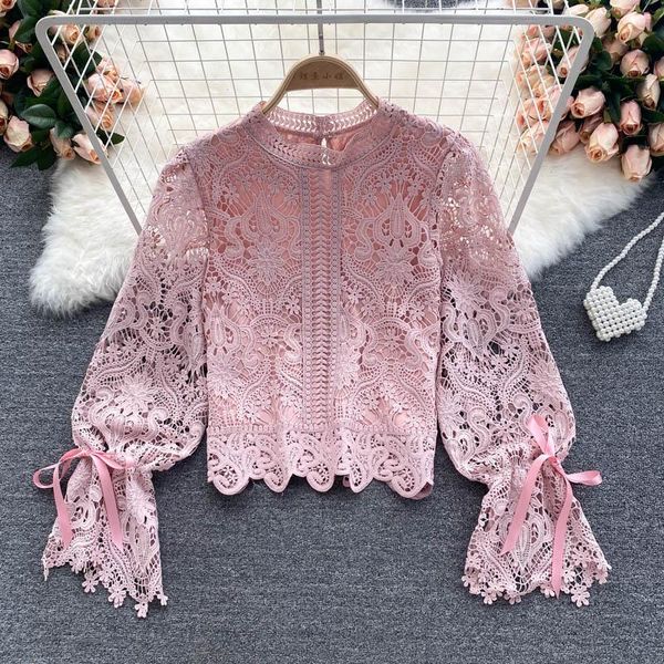women's blouses & shirts vintage pink/green/white/black hollow out blouse women flare long sleeve round neck short female spring autum
women's blouses & shirts vintage pink/green/white/black hollow out blouse women flare long sleeve round neck short female spring autum