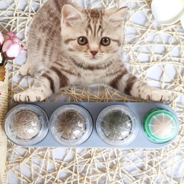 cat toys 4pcs/set catnip ball set treat snack self-adhesive teething molar rotated wall for cats mount toy k5o3