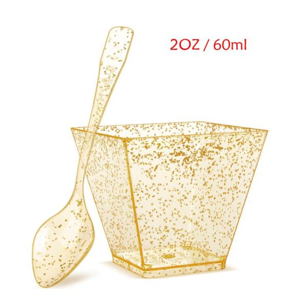 disposable cups & straws 50pcs 60ml plastic golden sparkling dessert with spoon mini food container for jelly yogurt mousses
disposable cups & straws 50pcs 60ml plastic golden sparkling dessert with spoon mini food container for jelly yogurt mousses