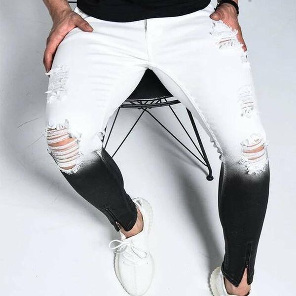 fashion men's jean stretch ripped male slim fit denim trousers gradient white black skinny jeans men#5 european and american style, Blue
fashion men's jean stretch ripped male slim fit denim trousers gradient white black skinny jeans men#5 european and american style, Blue