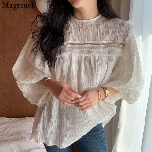 women's blouses & shirts summer loose chiffon blouse korean hollow lace round neck shirt lantern sleeve tassel stitching pleated women, White
women's blouses & shirts summer loose chiffon blouse korean hollow lace round neck shirt lantern sleeve tassel stitching pleated women, White