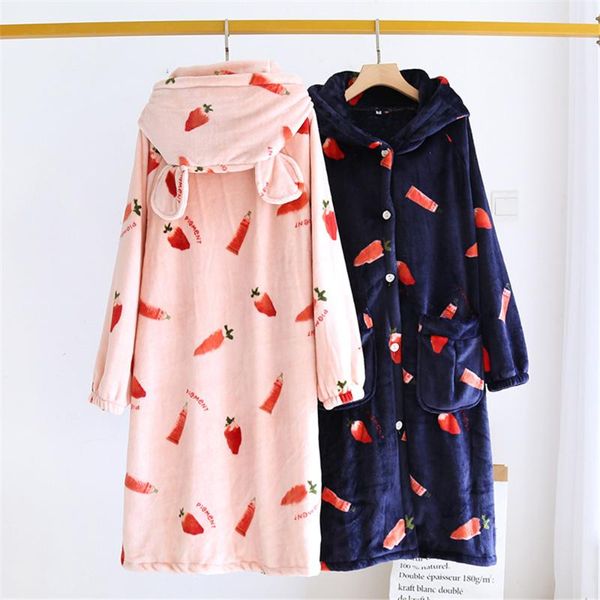 women's sleepwear 2022 winter warm coral fleece robe with hooded padded thick flannel ears nightgown bathrobe loungewear pyjamas robes, Black;red
women's sleepwear 2022 winter warm coral fleece robe with hooded padded thick flannel ears nightgown bathrobe loungewear pyjamas robes, Black;red