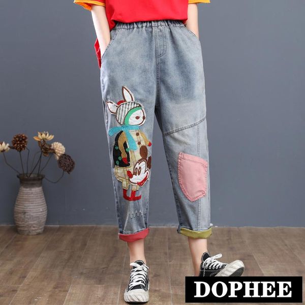 women's jeans vintage loose denim pants female cartoon embroidery patch leisure calf-length harem summer femme, Blue
women's jeans vintage loose denim pants female cartoon embroidery patch leisure calf-length harem summer femme, Blue