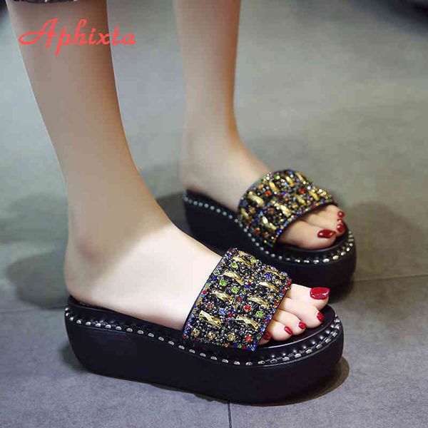 aphixta platform rhinestone sandals slippers women gemstone slides women shoes wedge slippers string bead beach slides shoes k731, Black
aphixta platform rhinestone sandals slippers women gemstone slides women shoes wedge slippers string bead beach slides shoes k731, Black