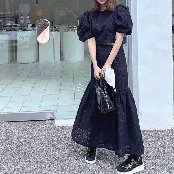 summer fashion set o neck puff sleeve lace +lace patchwork midi mermaid skirt 2 piece sets 210531, White
summer fashion set o neck puff sleeve lace +lace patchwork midi mermaid skirt 2 piece sets 210531, White