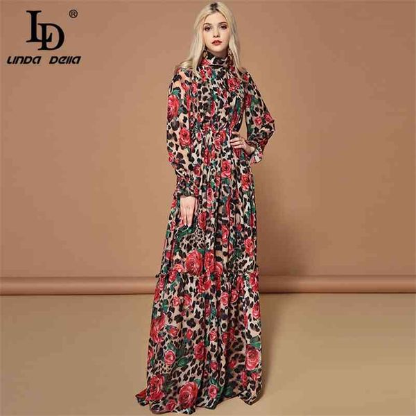 ld linda della fashion runway long sleeve maxi dresse's elegant party rose floral leopard print long dress holiday dress 210719, White;black
ld linda della fashion runway long sleeve maxi dresse's elegant party rose floral leopard print long dress holiday dress 210719, White;black