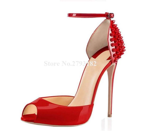dress shoes women brand design peep toe patent leather stiletto heel rivet pumps red black ankle strap high heels formal
dress shoes women brand design peep toe patent leather stiletto heel rivet pumps red black ankle strap high heels formal