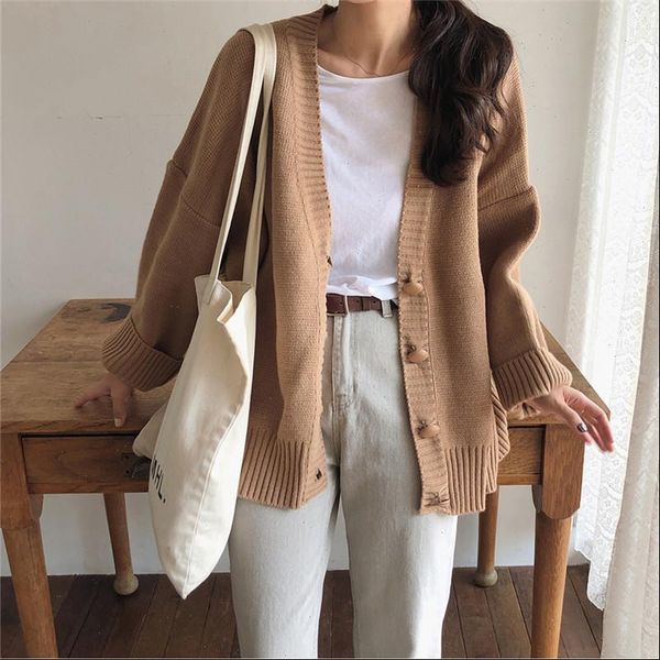 new brown oversize womens sweaters autumn winter vintage v neck cardigans single breasted puff sleeve loose cardigan women warm, White;black
new brown oversize womens sweaters autumn winter vintage v neck cardigans single breasted puff sleeve loose cardigan women warm, White;black
