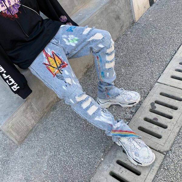men's jeans harajuku reflective flame graffiti hole mens pants side zipper hip hop denim trousers luminous casual, Blue
men's jeans harajuku reflective flame graffiti hole mens pants side zipper hip hop denim trousers luminous casual, Blue