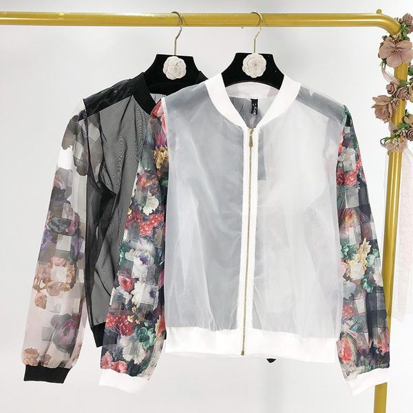 women's jackets 2021 spring retro printed stitching long-sleeved stand-up collar organza coat beach sun clothes women, Black;brown
women's jackets 2021 spring retro printed stitching long-sleeved stand-up collar organza coat beach sun clothes women, Black;brown