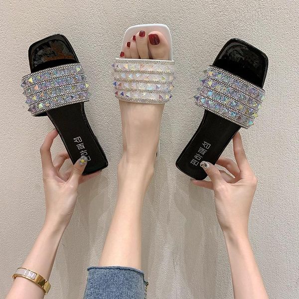 slippers women summer luxury rhinestone crystal flat fashion square head leather slipper outdoor non-slip beach sandals, Black
slippers women summer luxury rhinestone crystal flat fashion square head leather slipper outdoor non-slip beach sandals, Black