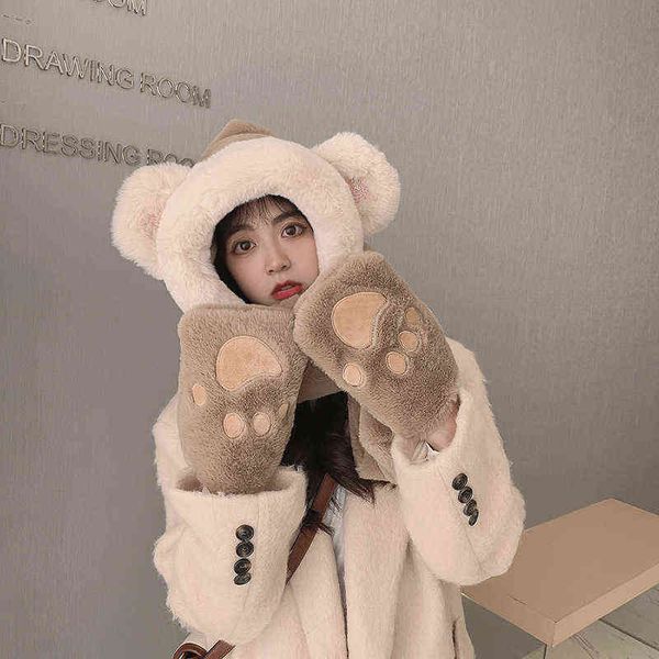 scarves winter bear claw ears thickened warm plush indoor and outdoor scarf integrated hat glov three piece set student female, Blue;gray
scarves winter bear claw ears thickened warm plush indoor and outdoor scarf integrated hat glov three piece set student female, Blue;gray