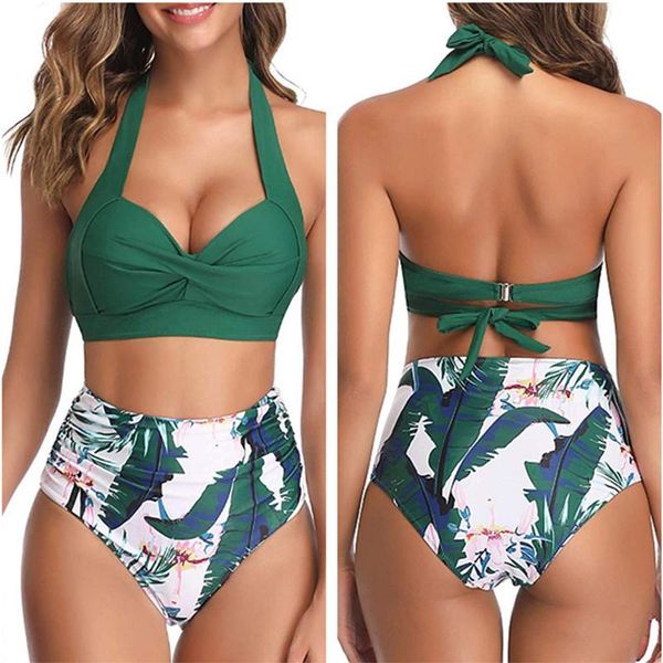 women's swimwear summer women high waist bikini florial print tankini halter set polka dot female ladies bathing suit, White;black
women's swimwear summer women high waist bikini florial print tankini halter set polka dot female ladies bathing suit, White;black