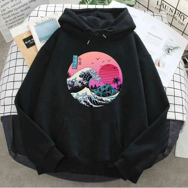 men's and women's hoodi, vintage big wave prints, loose harajuku long sved sweaters and polar linings, large casual street cloth,, Black
men's and women's hoodi, vintage big wave prints, loose harajuku long sved sweaters and polar linings, large casual street cloth,, Black