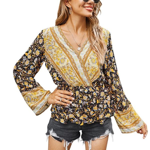 women's spring/summer 2021 bohemian thin long sleeve retro print, White
women's spring/summer 2021 bohemian thin long sleeve retro print, White