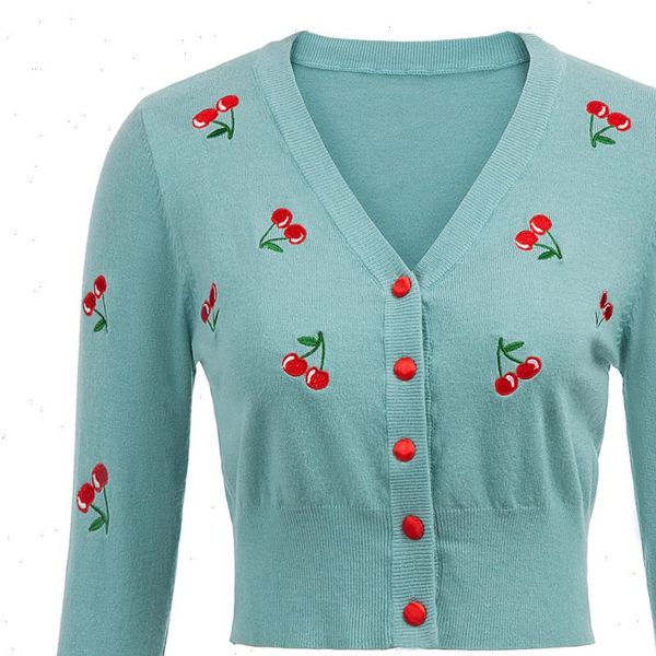 women vintage jackets cardigans autumn spring womens cherries embroidery 3 4 sleeve v neck cropped knitting coat knitwear, Black;brown
women vintage jackets cardigans autumn spring womens cherries embroidery 3 4 sleeve v neck cropped knitting coat knitwear, Black;brown