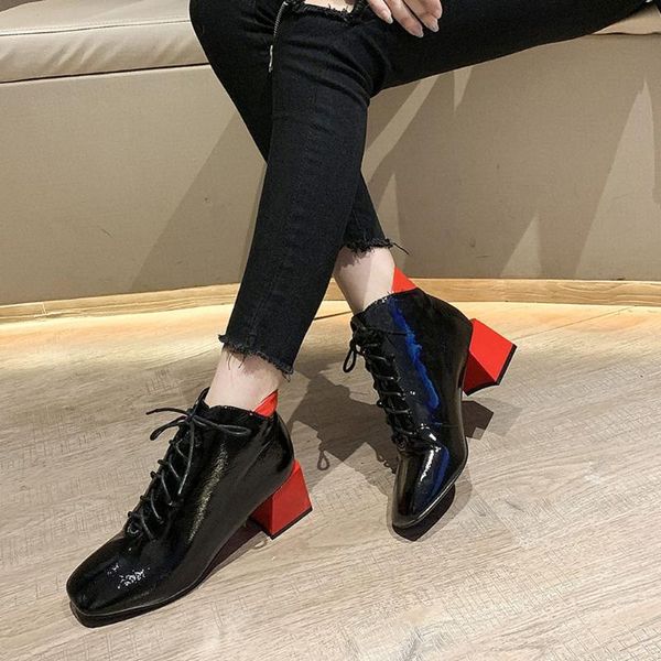 boots fashion shoes woman winter women square toe lace-up ankle color matching short, Black
boots fashion shoes woman winter women square toe lace-up ankle color matching short, Black