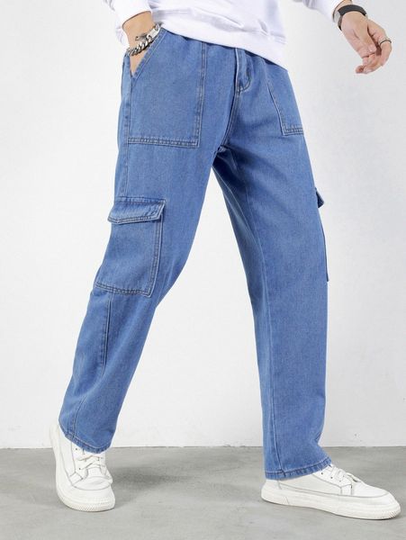 men contrast stitching cargo jeans z7p6#, Blue
men contrast stitching cargo jeans z7p6#, Blue