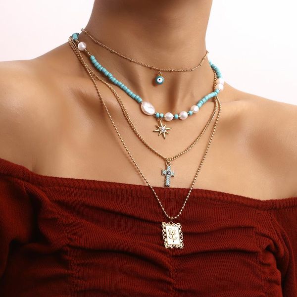 pendant necklaces vintage boho multilayer seed bead pearl choker evil eye cross chain necklace for women gold color collar fashion jewelry, Silver
pendant necklaces vintage boho multilayer seed bead pearl choker evil eye cross chain necklace for women gold color collar fashion jewelry, Silver
