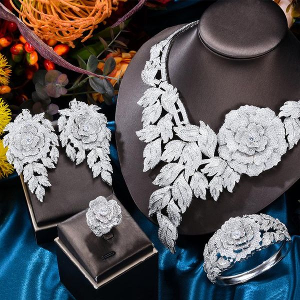 earrings & necklace godki 4pcs big luxury bicolor peony flowers statement jewelry set for women wedding african cubic zircon cz dubai bridal, Silver
earrings & necklace godki 4pcs big luxury bicolor peony flowers statement jewelry set for women wedding african cubic zircon cz dubai bridal, Silver