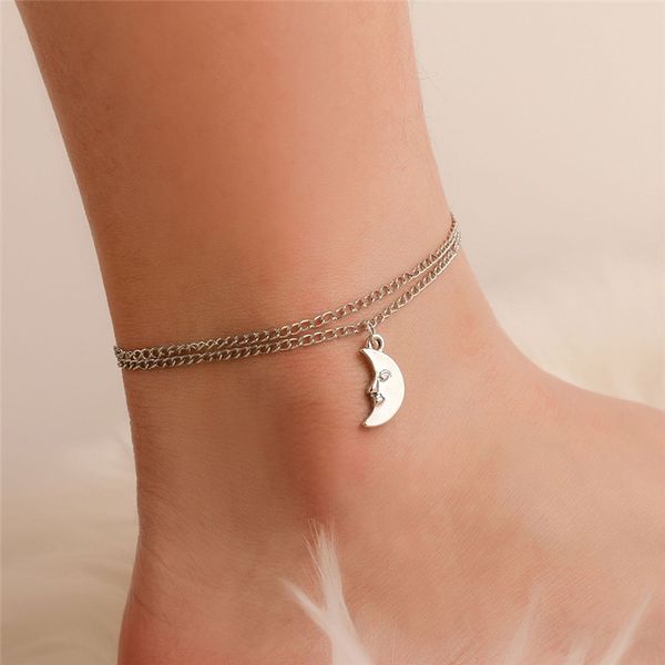 

anklets trendy simple silver color moon dangle multilayer anklet for women girls bohemia foot chain summer beach accessories, Red;blue