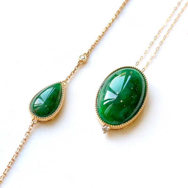 18k gold natural jadeite a egg face cyan iron dragon shengyang green floating flower necklace pendant bracelet with diamond temperament, Silver
18k gold natural jadeite a egg face cyan iron dragon shengyang green floating flower necklace pendant bracelet with diamond temperament, Silver
