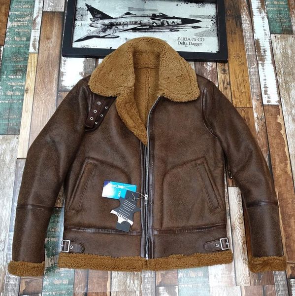men's leather & faux thich b6 and fur in one retro cracking winte warm real sheepskin jacket, Black
men's leather & faux thich b6 and fur in one retro cracking winte warm real sheepskin jacket, Black