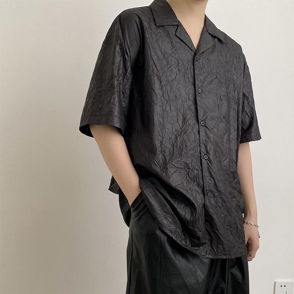 men's casual shirts summer pleated fashion black men streetwear korean loose short-sleeved mens dress -xl, White;black
men's casual shirts summer pleated fashion black men streetwear korean loose short-sleeved mens dress -xl, White;black