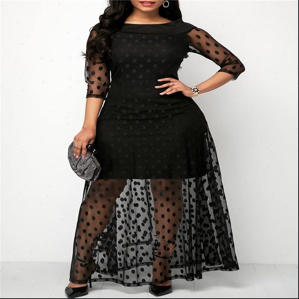 women ankle length stitching polka dot lace dress ladies summer mesh black long maxi dress casual straight maxi dresses, Black;gray
women ankle length stitching polka dot lace dress ladies summer mesh black long maxi dress casual straight maxi dresses, Black;gray