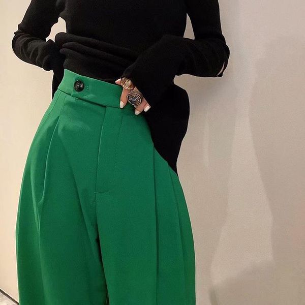 women's pants & capris superaen autumn green wide-leg women high waist drooping casual loose mop suit straight trousers, Black;white
women's pants & capris superaen autumn green wide-leg women high waist drooping casual loose mop suit straight trousers, Black;white
