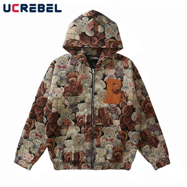 men's jackets little bear embroidery hooded jacket mens autumn casual coat streetwear loose outerwear men, Black;brown
men's jackets little bear embroidery hooded jacket mens autumn casual coat streetwear loose outerwear men, Black;brown