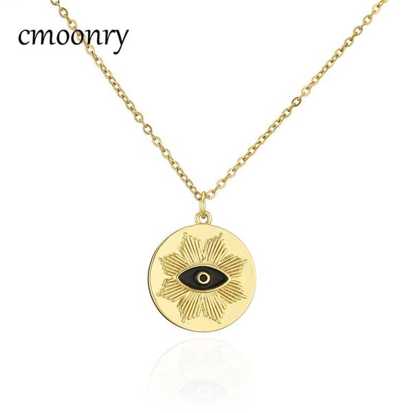 pendant necklaces cmoonry fashion gold chain copper jewelry round charm evil eye necklace for women party lucky gift, Silver 
pendant necklaces cmoonry fashion gold chain copper jewelry round charm evil eye necklace for women party lucky gift, Silver