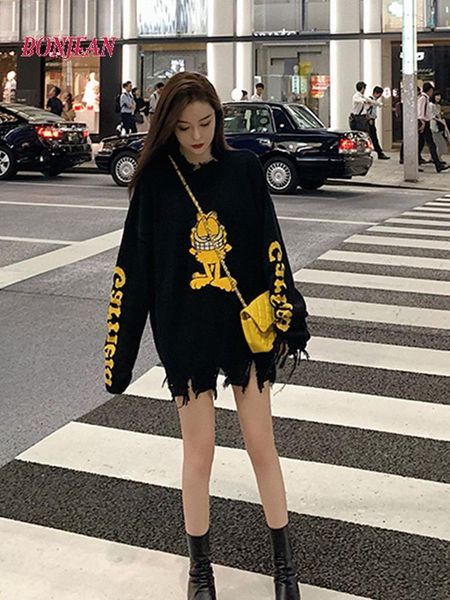 women's sweaters autumn winter cat frayed sweater women tassel fashion korean jumper long sleeve oversize female pullovers, White;black
women's sweaters autumn winter cat frayed sweater women tassel fashion korean jumper long sleeve oversize female pullovers, White;black