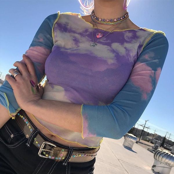 blue sky cloud print mesh women t shirts crop transparent casual summer patchwork tee femme camiseta, White
blue sky cloud print mesh women t shirts crop transparent casual summer patchwork tee femme camiseta, White
